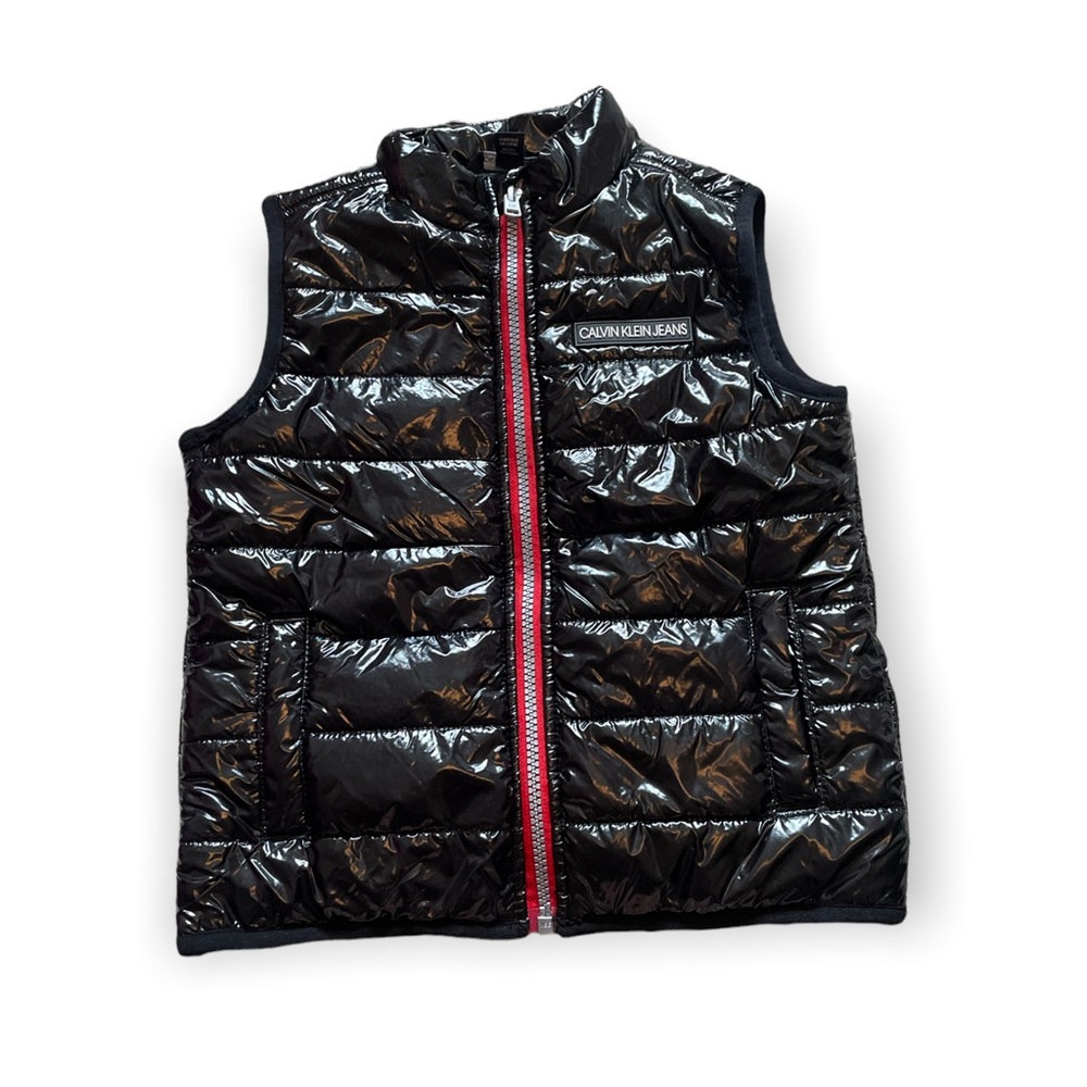 Toddler Calvin Klein Jeans Nylon Shiny Black Puffy Vest With Red Accents Size